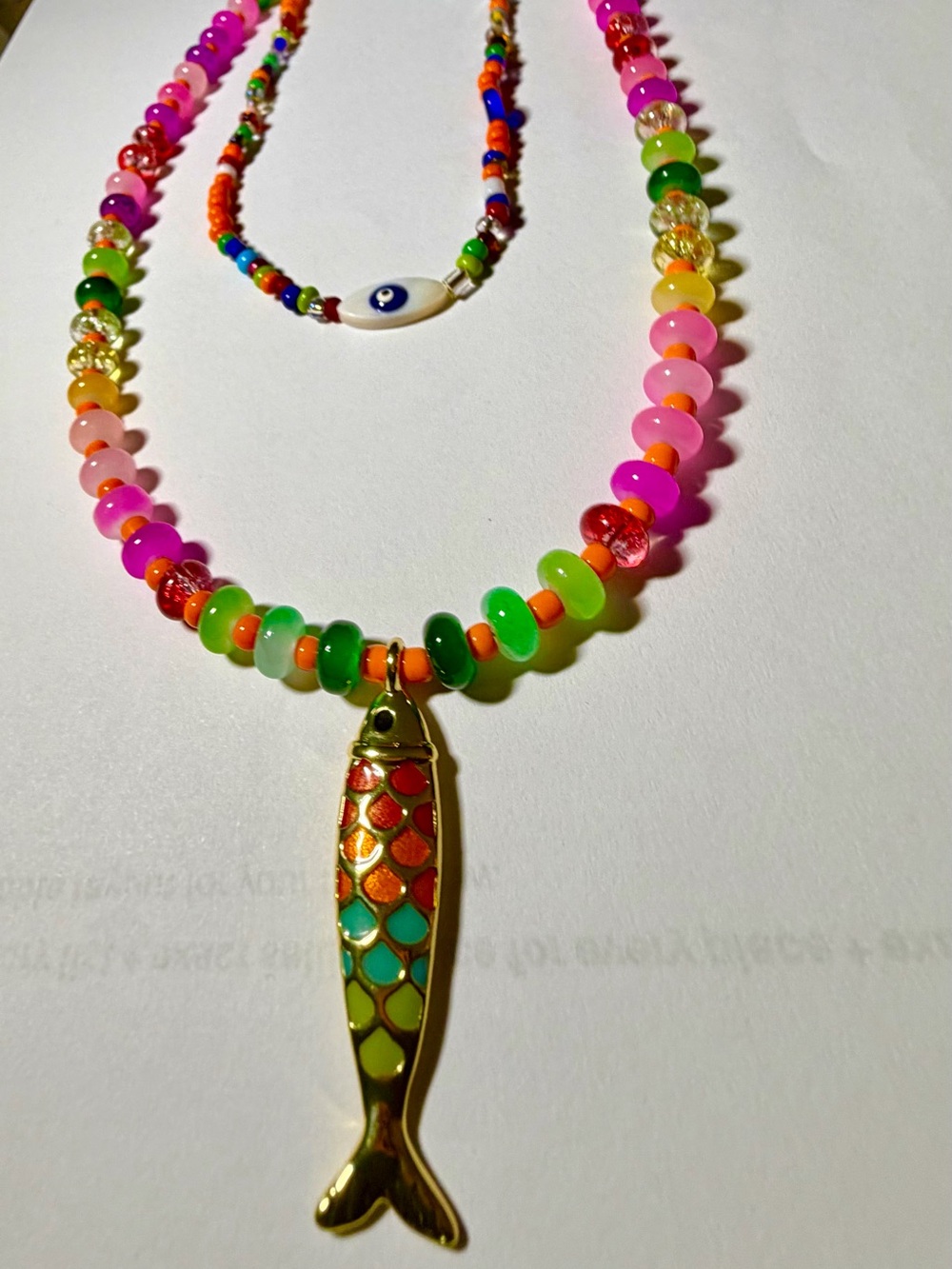 Multicolor Beaded Fish Pendant Necklace - Women Jewelry